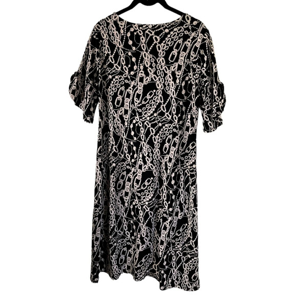 Rafaella Black White Chain Print Dress Short Sleeve 100% Cotton Size Small - Picture 2 of 10
